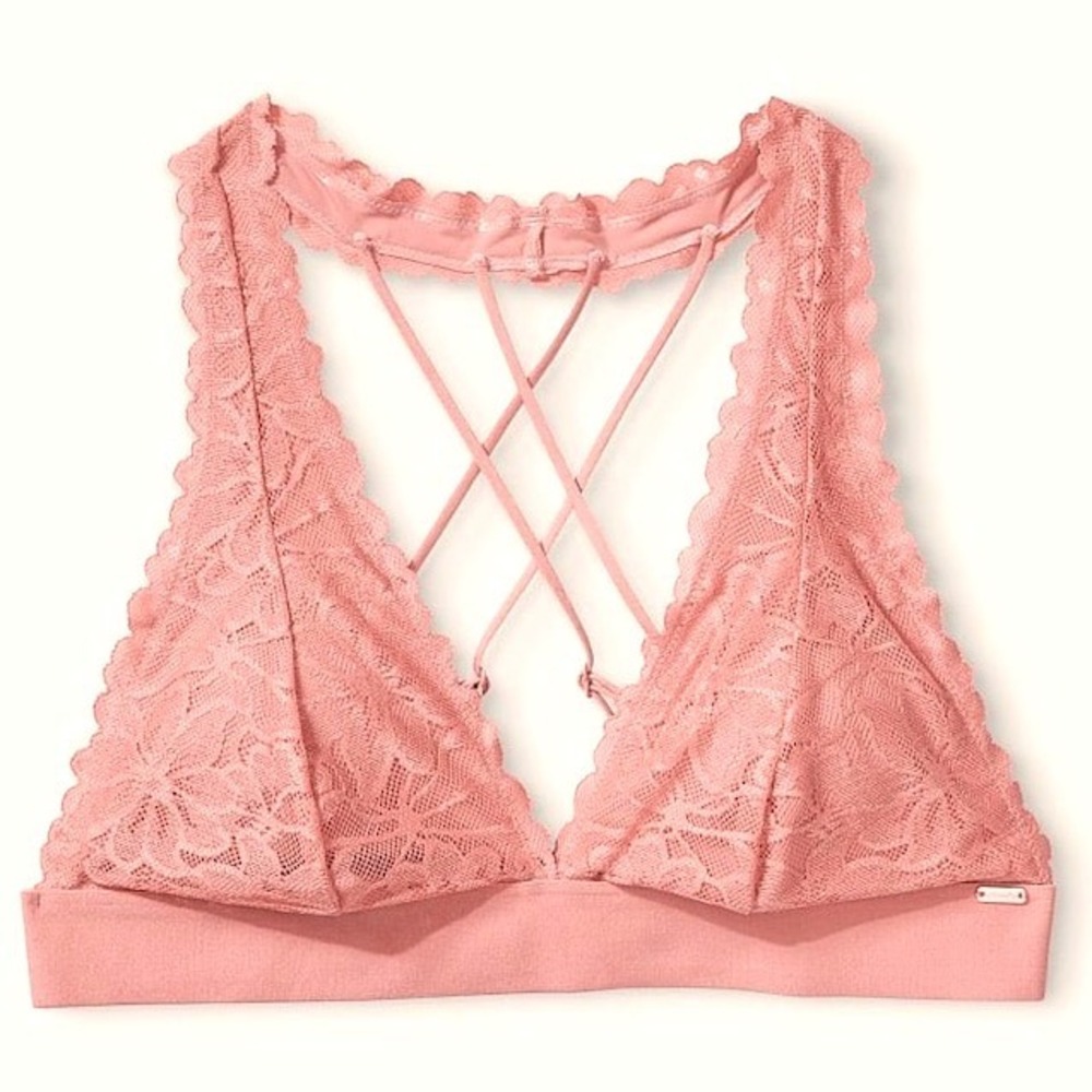 PINK Victorias Secret Lace Bralette Rose Pink Strappy Cage Back Small 116816-QAX
